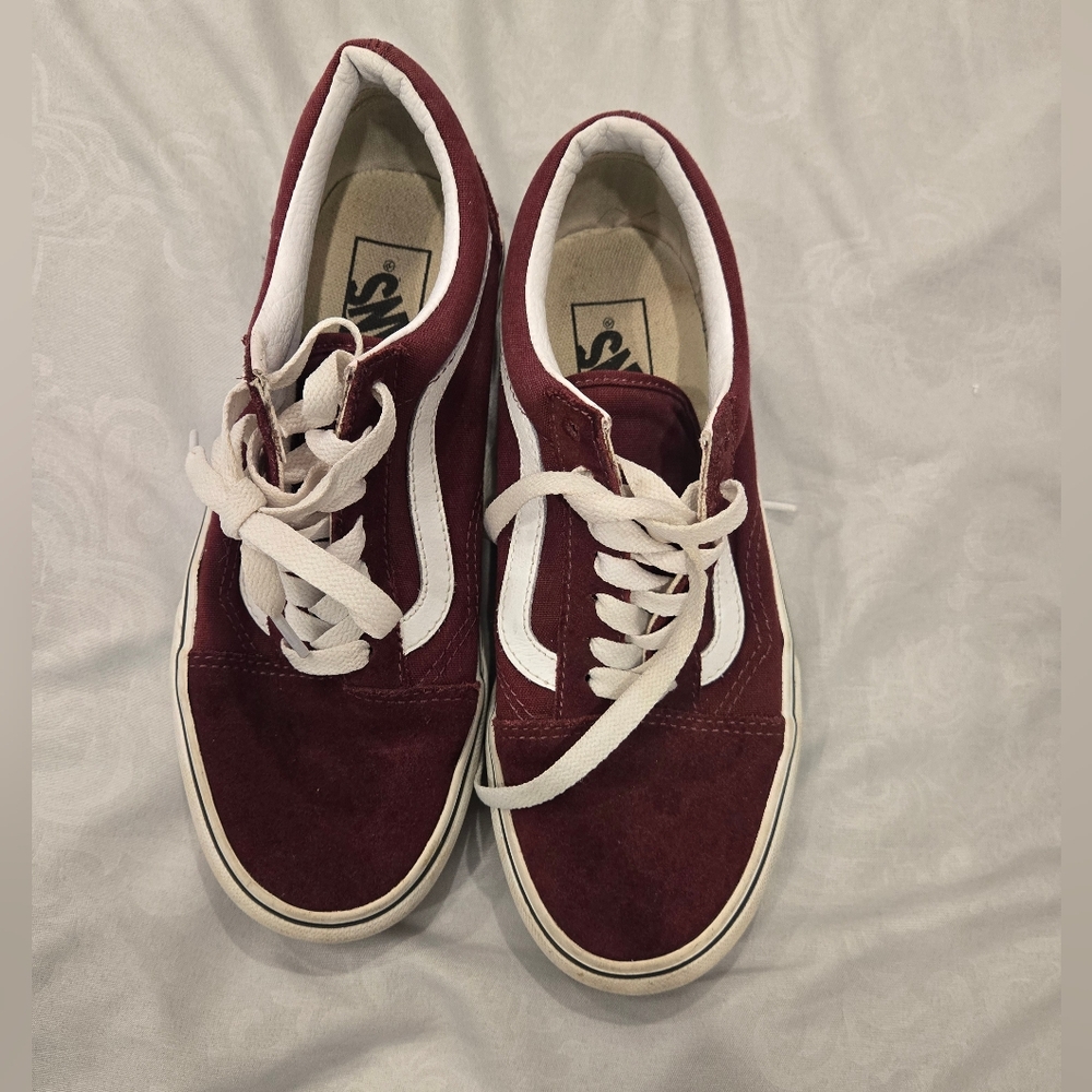 Vans Burgundy and White Sneakers